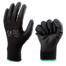 guantes de seguridad, pu guantes de trabajo de nylon recubiertos, 13G Guantes de punto de nylon negro guantes de trabajo de seguridad